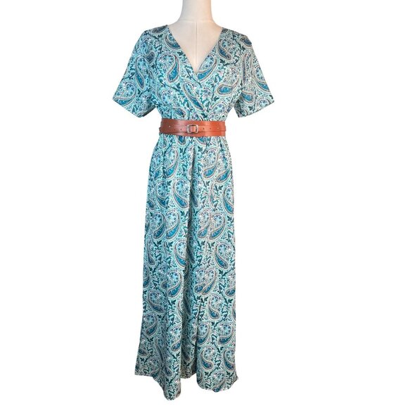 2/$50 NEW Bohemian Large Paisley V-Neck Maxi Wrap Dress Belt Large Slit - Picture 3 of 16